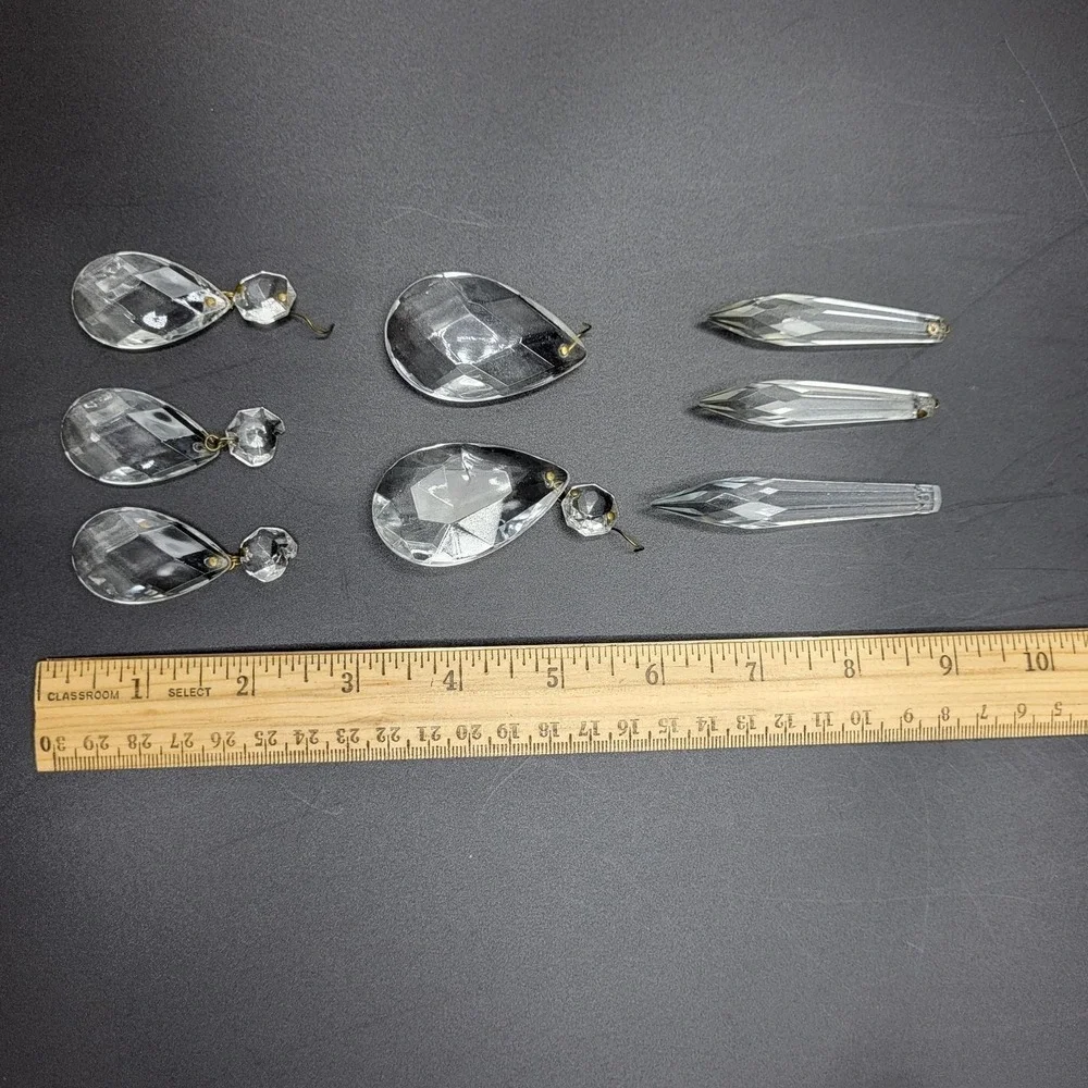 Vintage Crystal Chandelier Prism 8 Pcs Teardrop & Spear Shape Replacement Parts